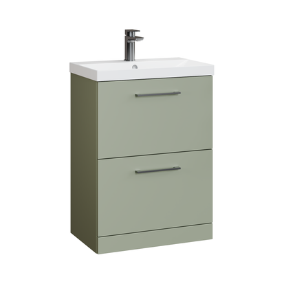 Fairford Aspri 600mm Satin Green 2-Drawer Floorstanding Vanity Unit