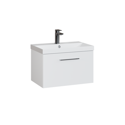 Fairford Aspri Gloss White 600mm 1 Drawer Wall Hung Vanity Unit
