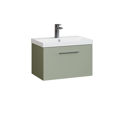 Fairford Aspri 600mm Satin Green Wall Hung Vanity Unit, 40mm Basin