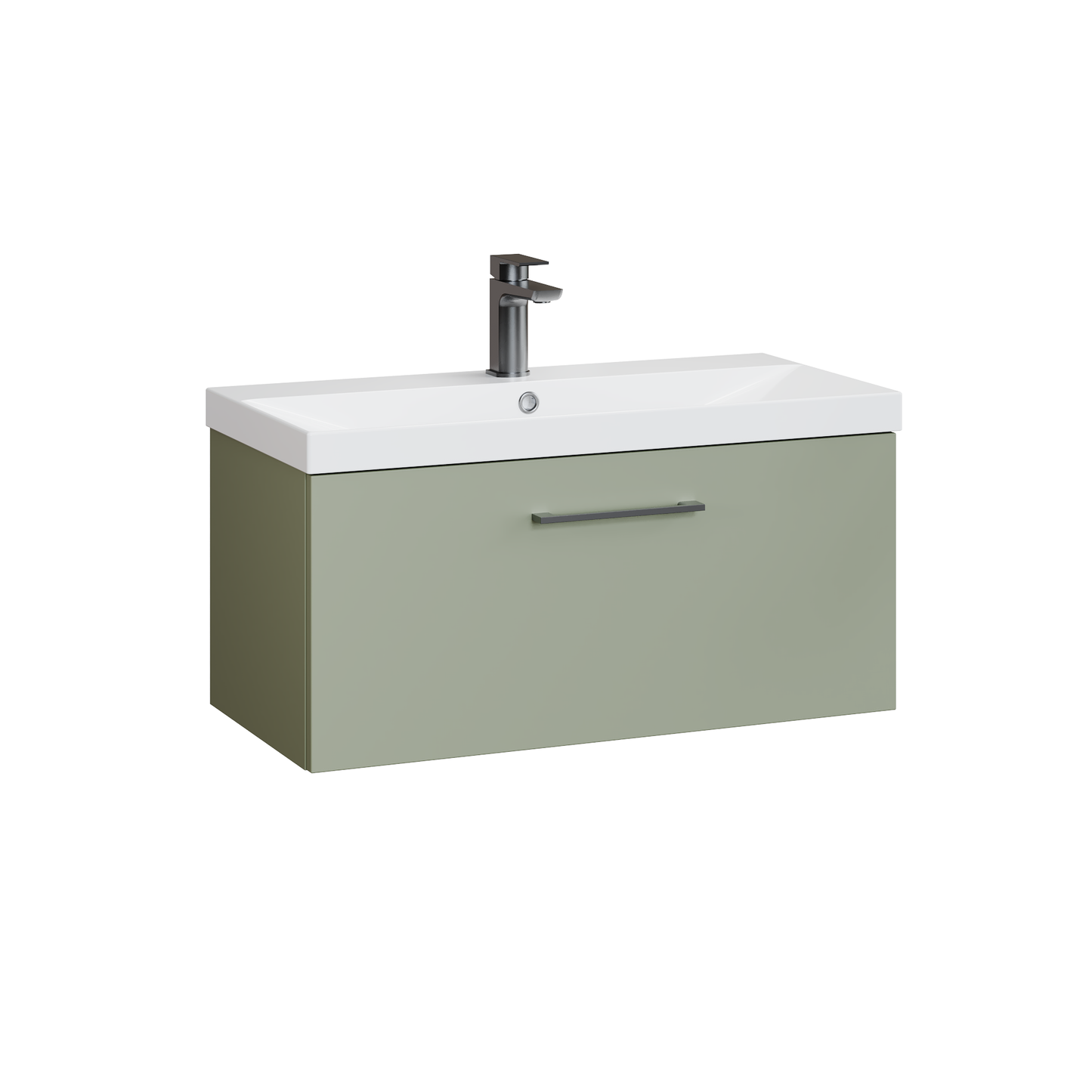 Fairford Aspri 800mm Satin Green 1-Drawer Wall Hung Vanity