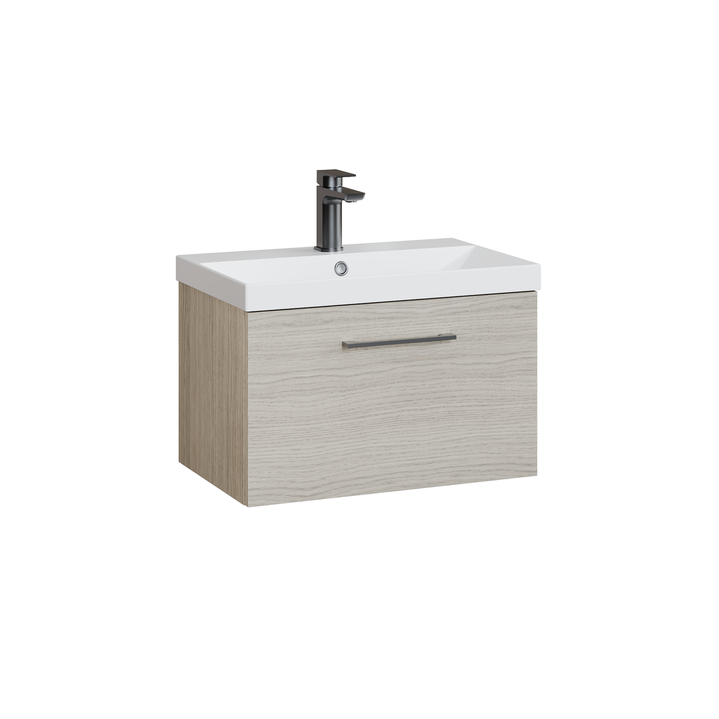Fairford Aspri 600mm Solace Oak Wall Hung Vanity Unit, Thin Rimmed 40mm Basin