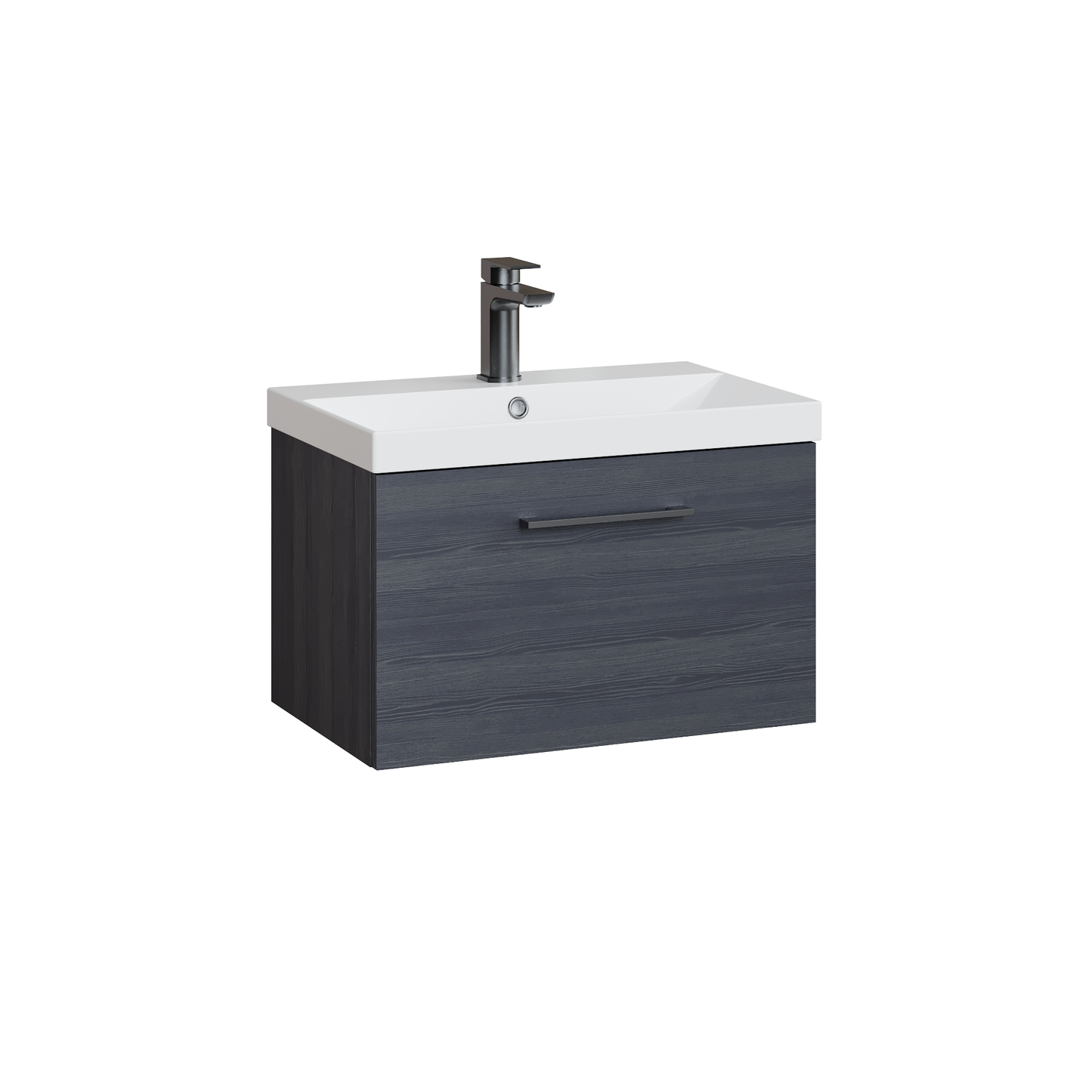 Fairford Aspri Black Woodgrain 600mm 1 Drawer Wall Hung Vanity Unit