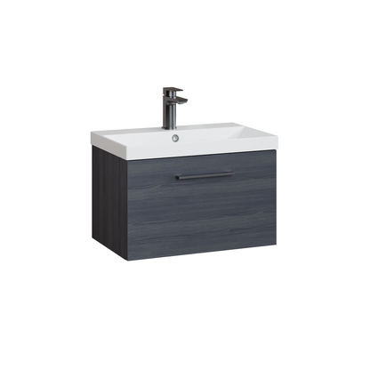 Fairford Aspri Black Woodgrain 600mm 1 Drawer Wall Hung Vanity Unit