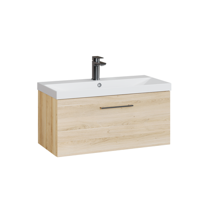 Fairford Aspri Bleached Oak 800mm 1 Drawer Wall Hung Vanity Unit
