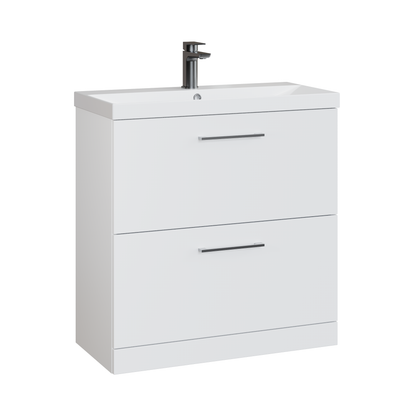 Fairford Aspri 800mm Gloss White 2-Drawer Floorstanding Vanity Unit