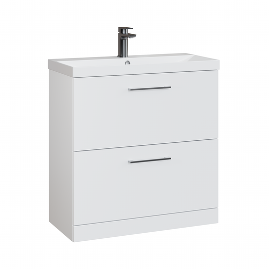 Fairford Aspri 800mm Gloss White 2-Drawer Floorstanding Vanity Unit