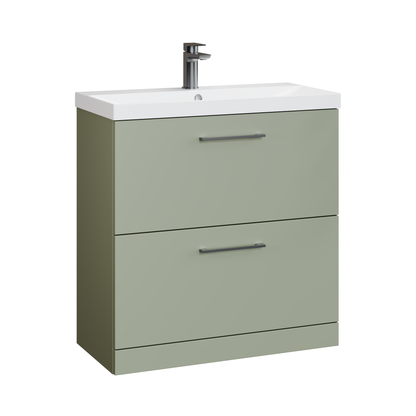 Fairford Aspri 800mm Satin Green 2-Drawer Floorstanding Vanity Unit