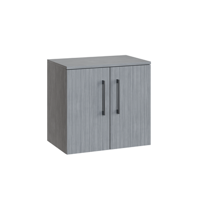 Fairford Aspri Grey Woodgrain 600mm 2 Door Wall Hung Vanity Unit with Worktop
