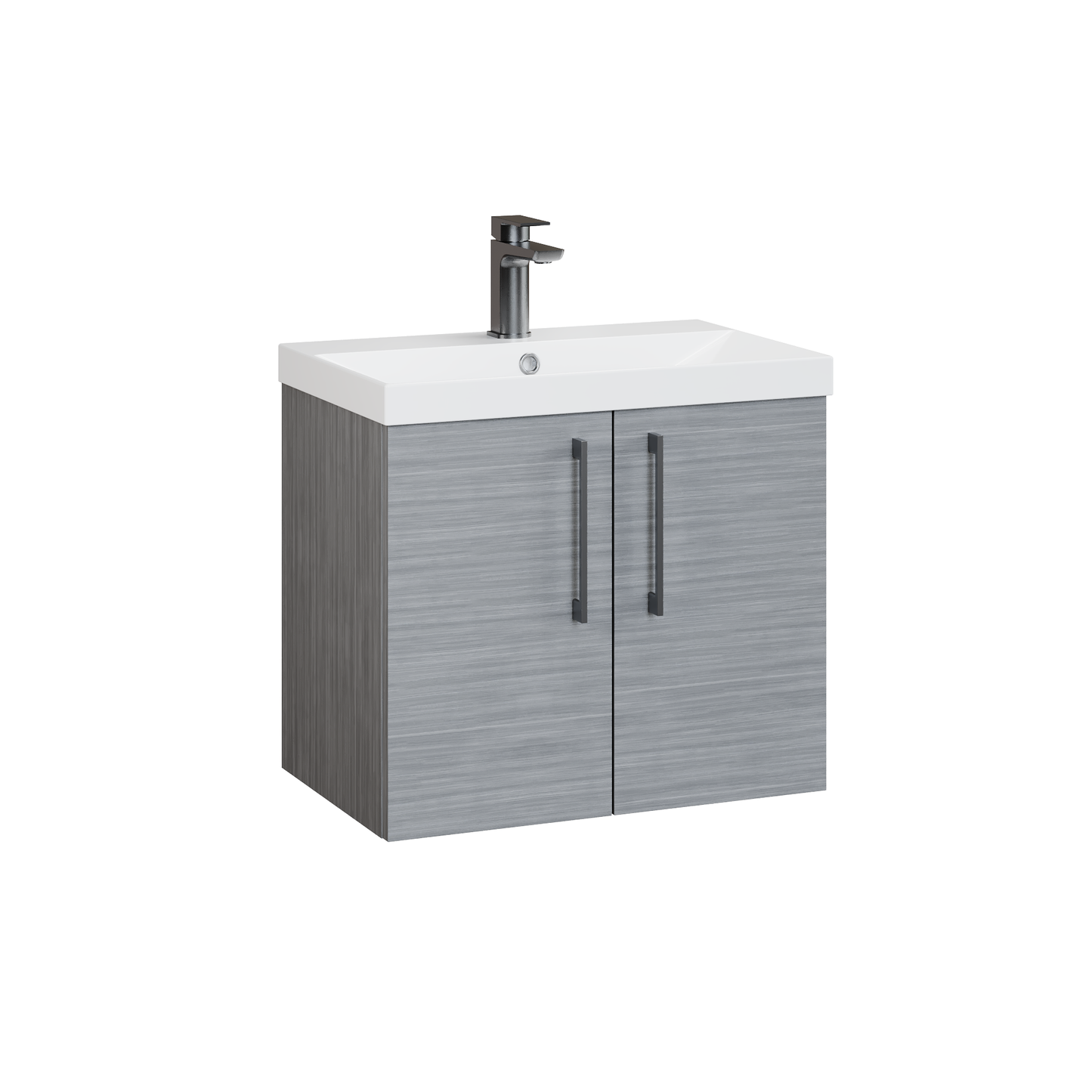 Fairford Aspri Grey Woodgrain 600mm 2 Door Wall Hung Vanity Unit