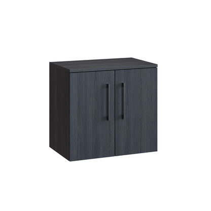 Fairford Aspri Black Woodgrain 600mm 2 Door Wall Hung Vanity Unit with Worktop