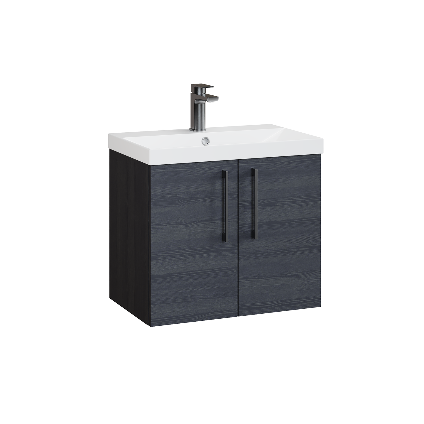Fairford Aspri Black Woodgrain 600mm 2 Door Wall Hung Vanity Unit