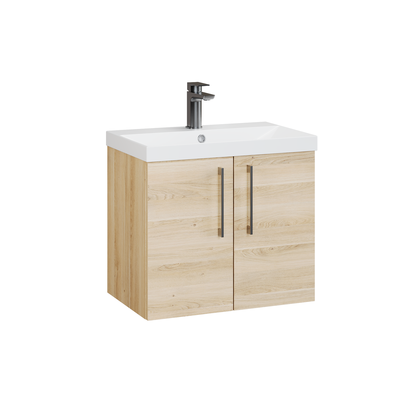 Fairford Aspri Bleached Oak 600mm 2 Door Wall Hung Vanity Unit