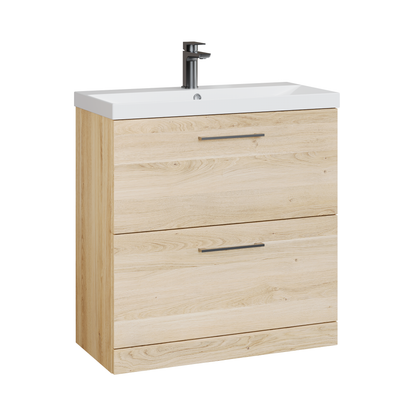 Fairford Aspri Bleached Oak 800mm 2 Drawer Floorstanding Vanity Unit