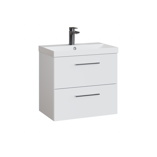Fairford Aspri 600mm Gloss White 2-Drawer Wall Hung Vanity Unit