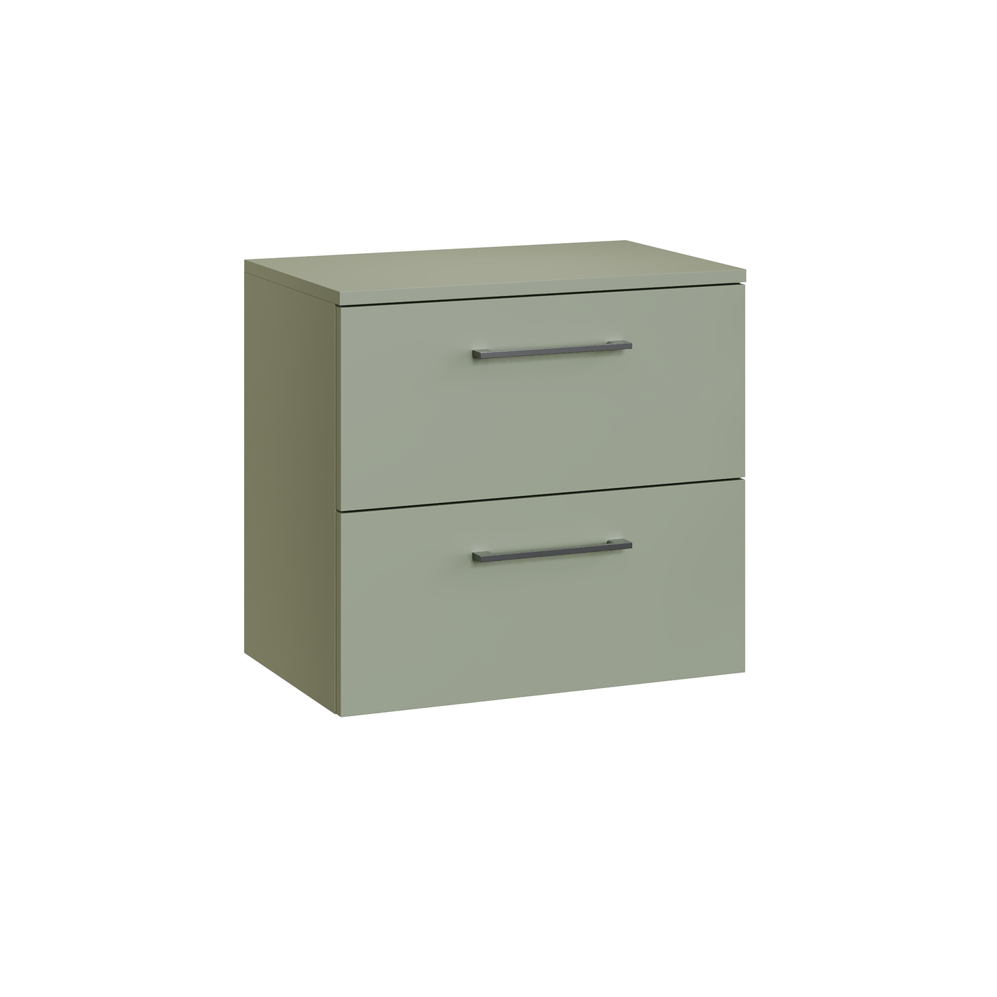 Fairford Aspri Satin Green 600mm 2 Drawer Wall Hung Vanity Unit with Worktop