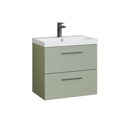 Fairford Aspri 600mm Satin Green 2-Drawer Wall Hung Vanity Unit