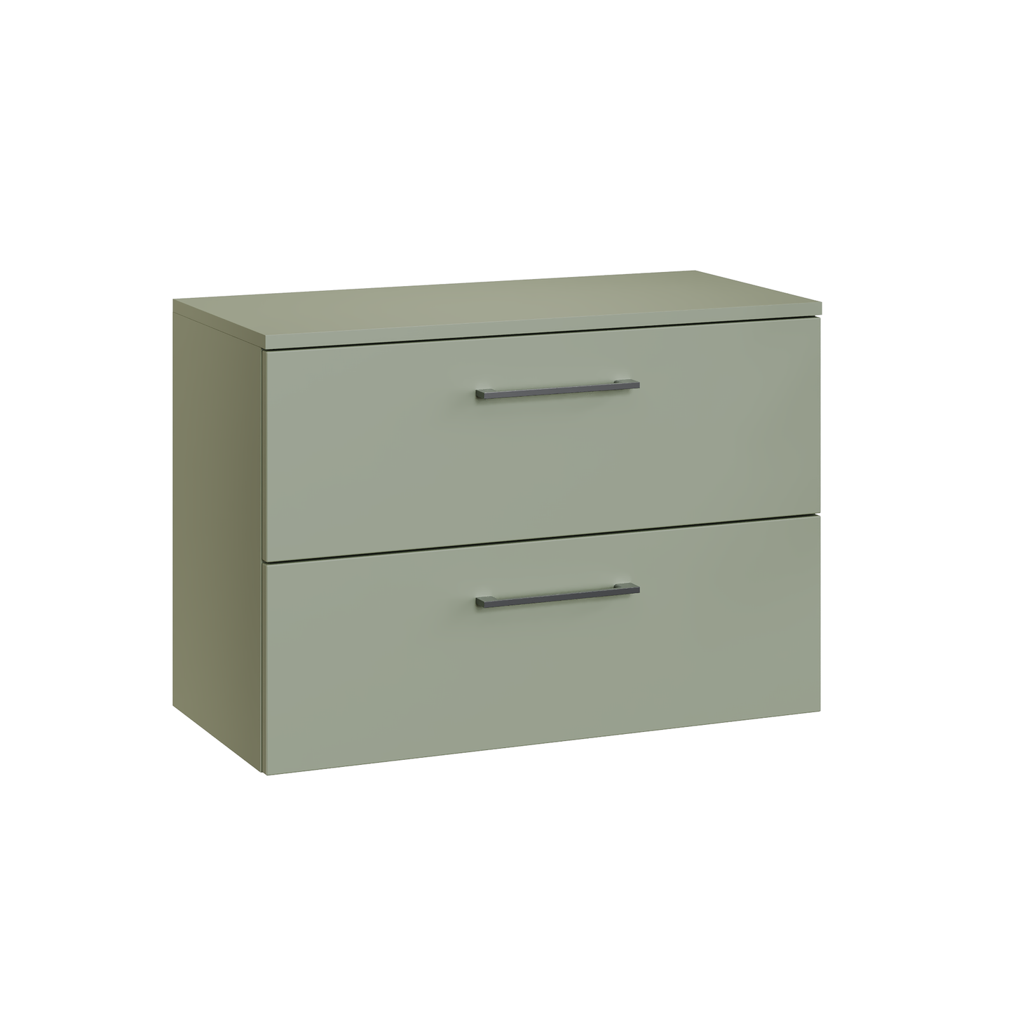 Fairford Aspri Satin Green 800mm 2 Drawer Wall Hung Vanity Unit with Worktop