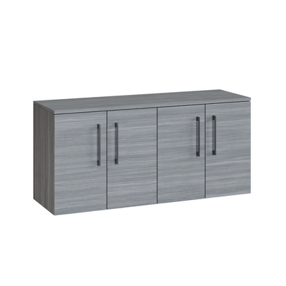 Fairford Aspri Grey Woodgrain 1200mm 4 Door Wall Hung Vanity Unit with Worktop
