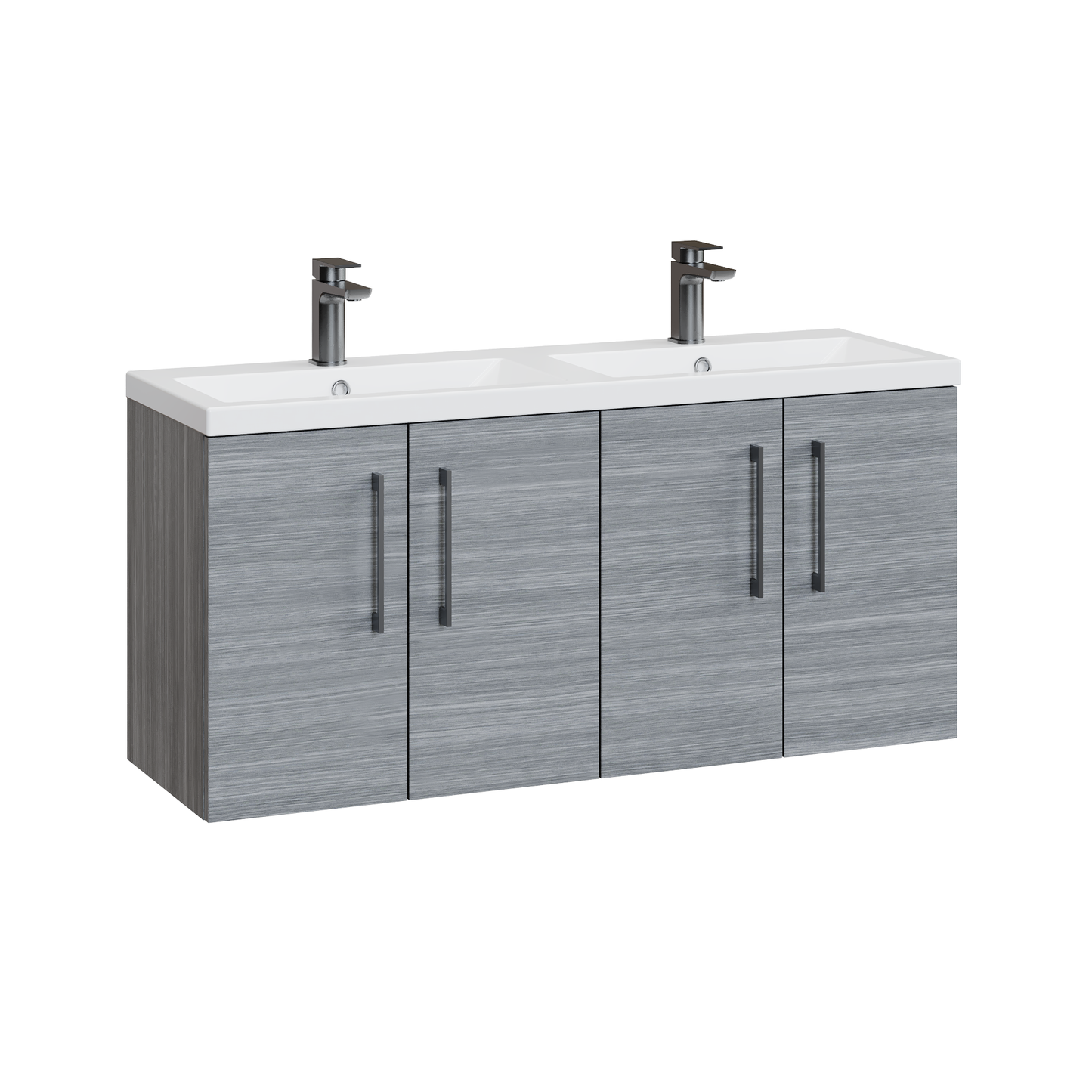 Fairford Aspri Grey Woodgrain 1200mm 4 Door Wall Hung Vanity Unit