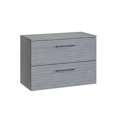 Fairford Aspri Grey Woodgrain 800mm 2 Drawer Wall Hung Vanity Unit with Worktop