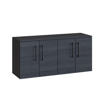 Fairford Aspri Black Woodgrain 1200mm 4 Door Wall Hung Vanity Unit with Worktop