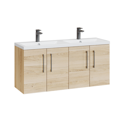 Fairford Aspri Bleached Oak 1200mm 4 Door Wall Hung Vanity Unit