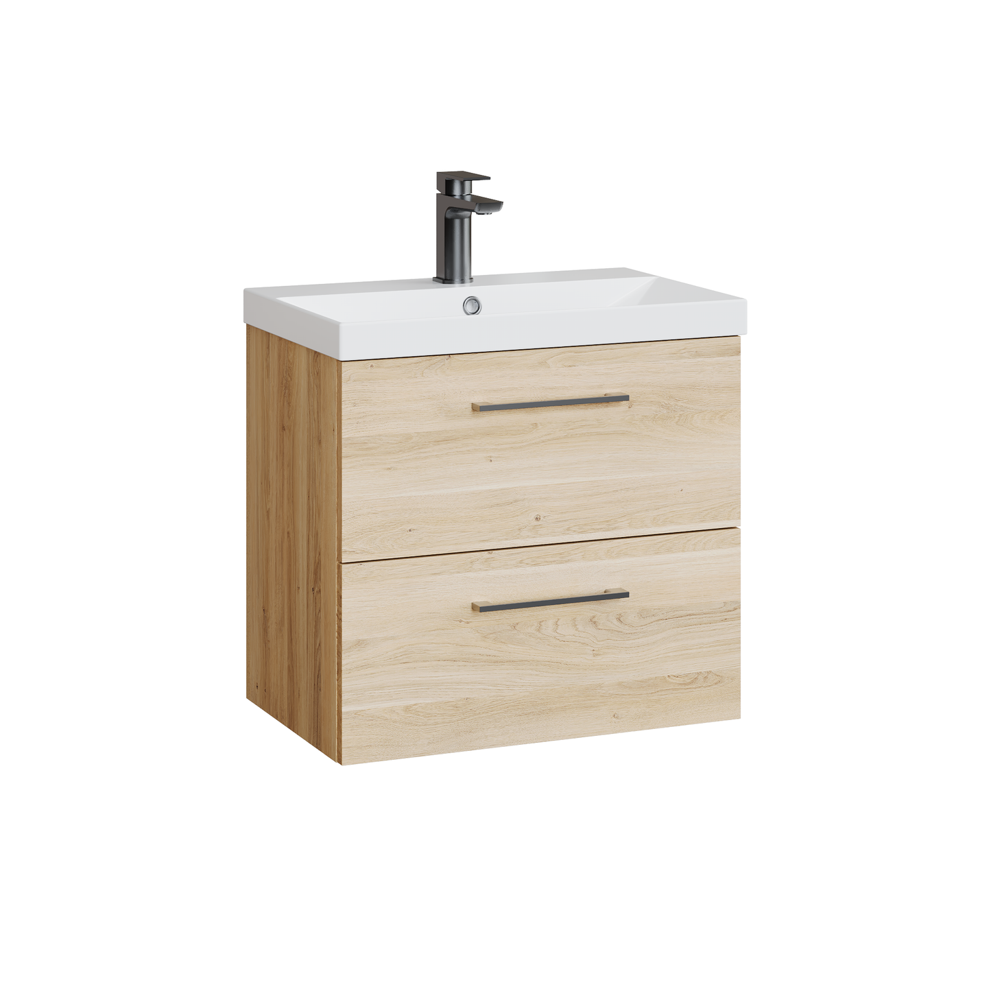 Fairford Aspri Bleached Oak 600mm 2 Drawer Wall Hung Vanity Unit