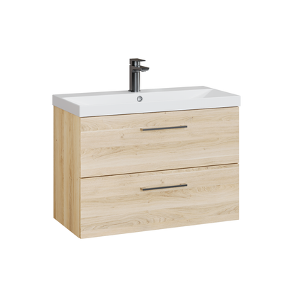 Fairford Aspri Bleached Oak 800mm 2 Drawer Wall Hung Vanity Unit