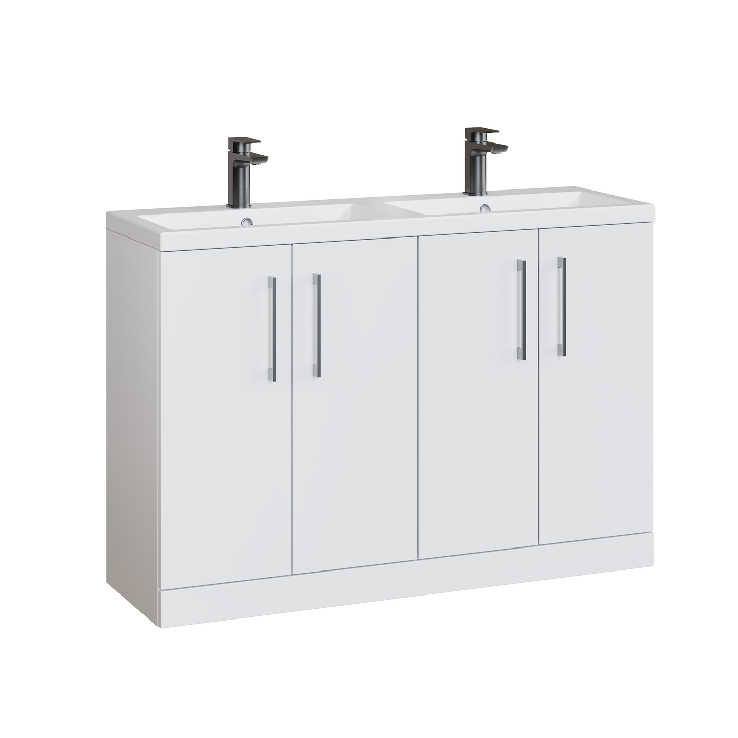 Fairford Aspri Gloss White 1200mm Floorstanding Double Vanity Unit with Doors and Basin