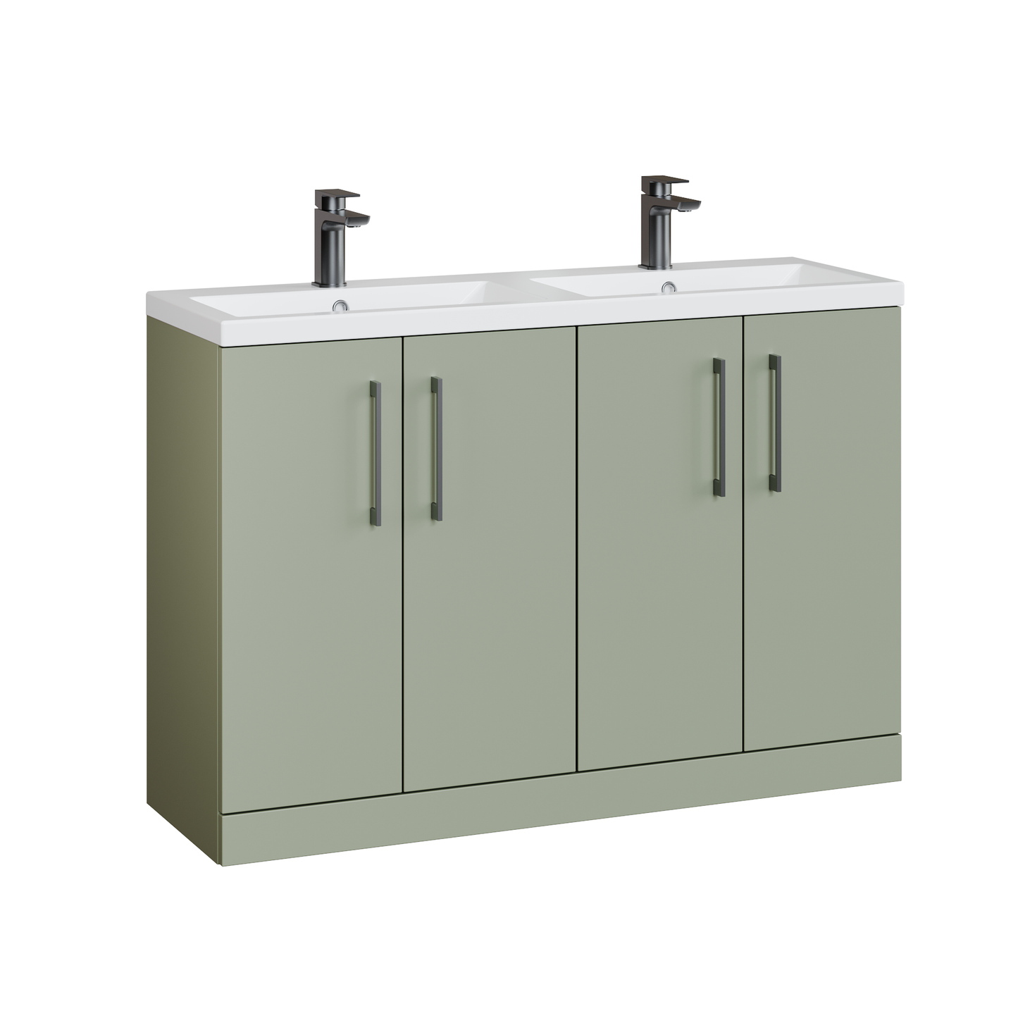 Fairford Aspri Satin Green 1200mm Floorstanding Double Vanity Unit with Doors and Basin
