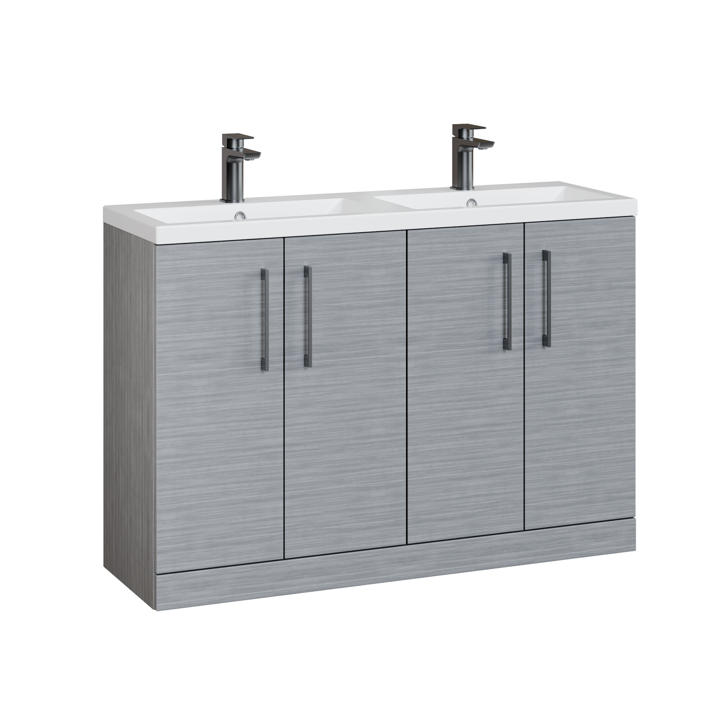 Fairford Aspri Grey Woodgrain 1200mm Floorstanding Double Vanity Unit with Doors and Basin