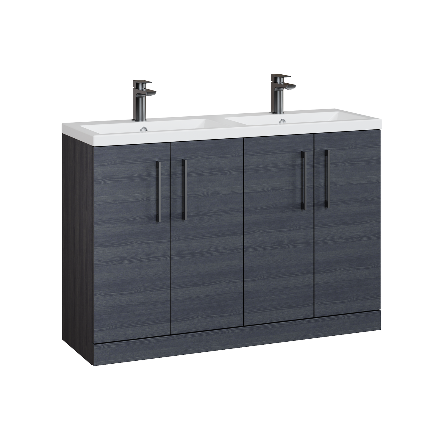 Fairford Aspri Black Woodgrain 1200mm Floorstanding Double Vanity Unit with Doors and Basin
