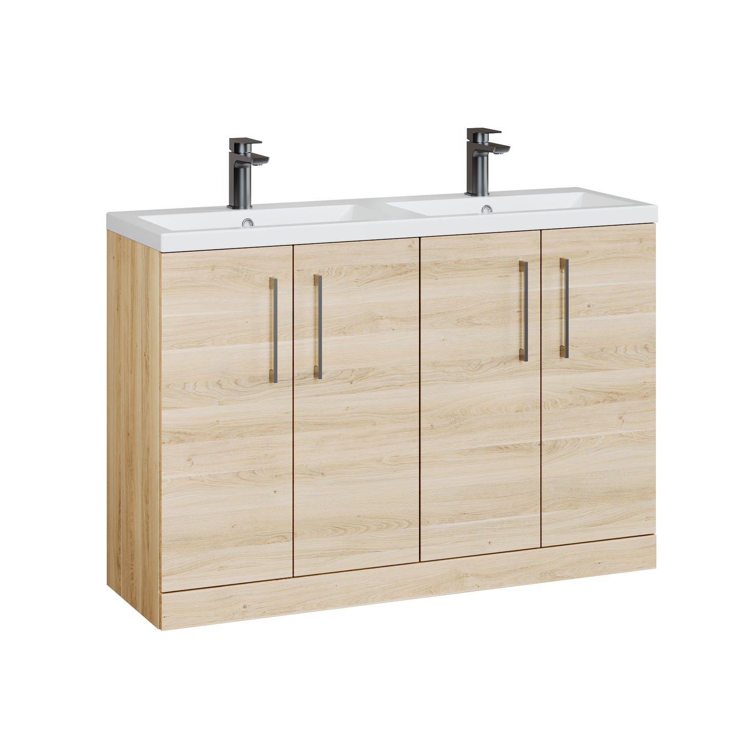 Fairford Aspri Bleached Oak 1200mm Floorstanding Double Vanity Unit with Doors and Basin