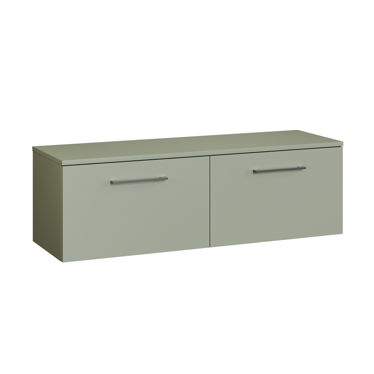 Fairford Aspri Satin Green 1200mm 2 Drawer Wall Hung Vanity Unit with Worktop