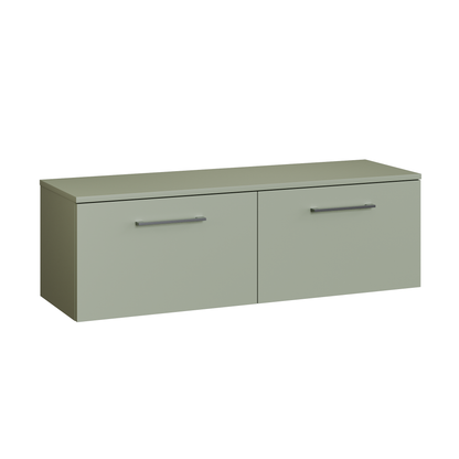 Fairford Aspri Satin Green 1200mm 2 Drawer Wall Hung Vanity Unit with Worktop