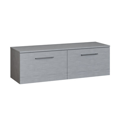 Fairford Aspri Grey Woodgrain 1200mm 2 Drawer Wall Hung Vanity Unit with Worktop