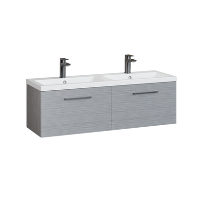 Fairford Aspri Grey Woodgrain 1200mm 2 Drawer Wall Hung Vanity Unit