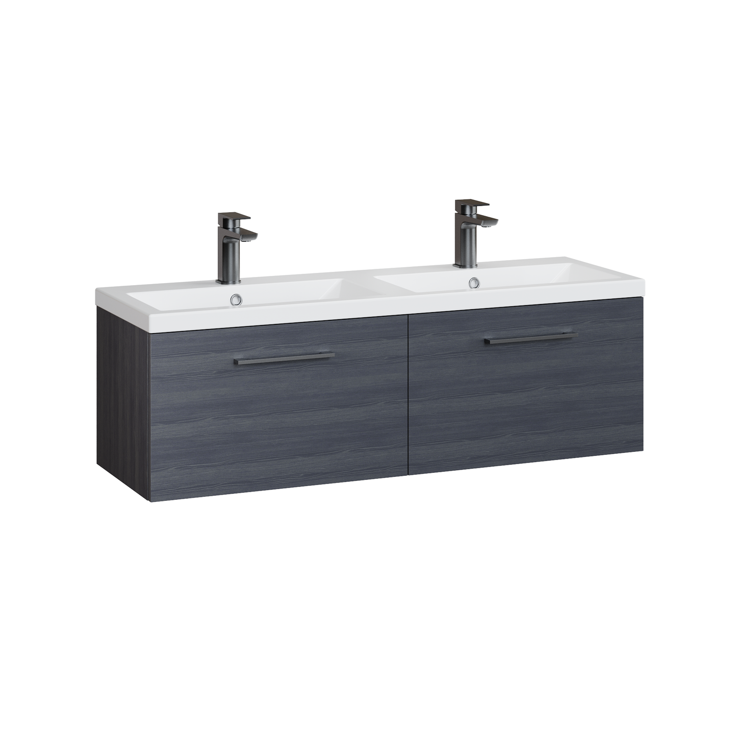 Fairford Aspri Black Woodgrain 1200mm 2 Drawer Wall Hung Vanity Unit