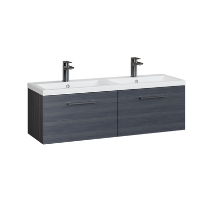 Fairford Aspri Black Woodgrain 1200mm 2 Drawer Wall Hung Vanity Unit