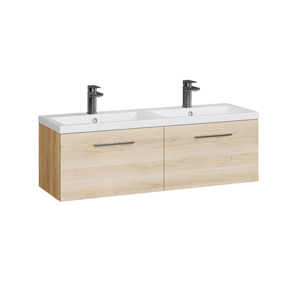 Fairford Aspri Bleached Oak 1200mm 2 Drawer Wall Hung Vanity Unit
