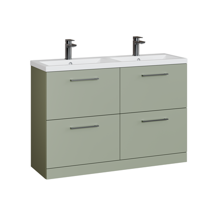 Fairford Aspri Satin Green 1200mm Floorstanding Double Vanity Unit with 4 Drawers and Basin