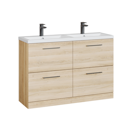 Fairford Aspri Bleached Oak 1200mm Floorstanding Double Vanity Unit with 4 Drawers and Basin