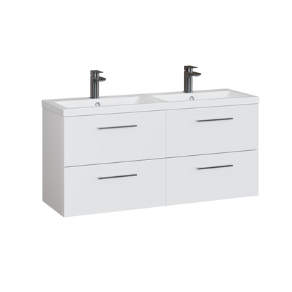 Fairford Aspri Gloss White 1200mm Floorstanding Double Vanity Unit with 4 Drawers and Basin