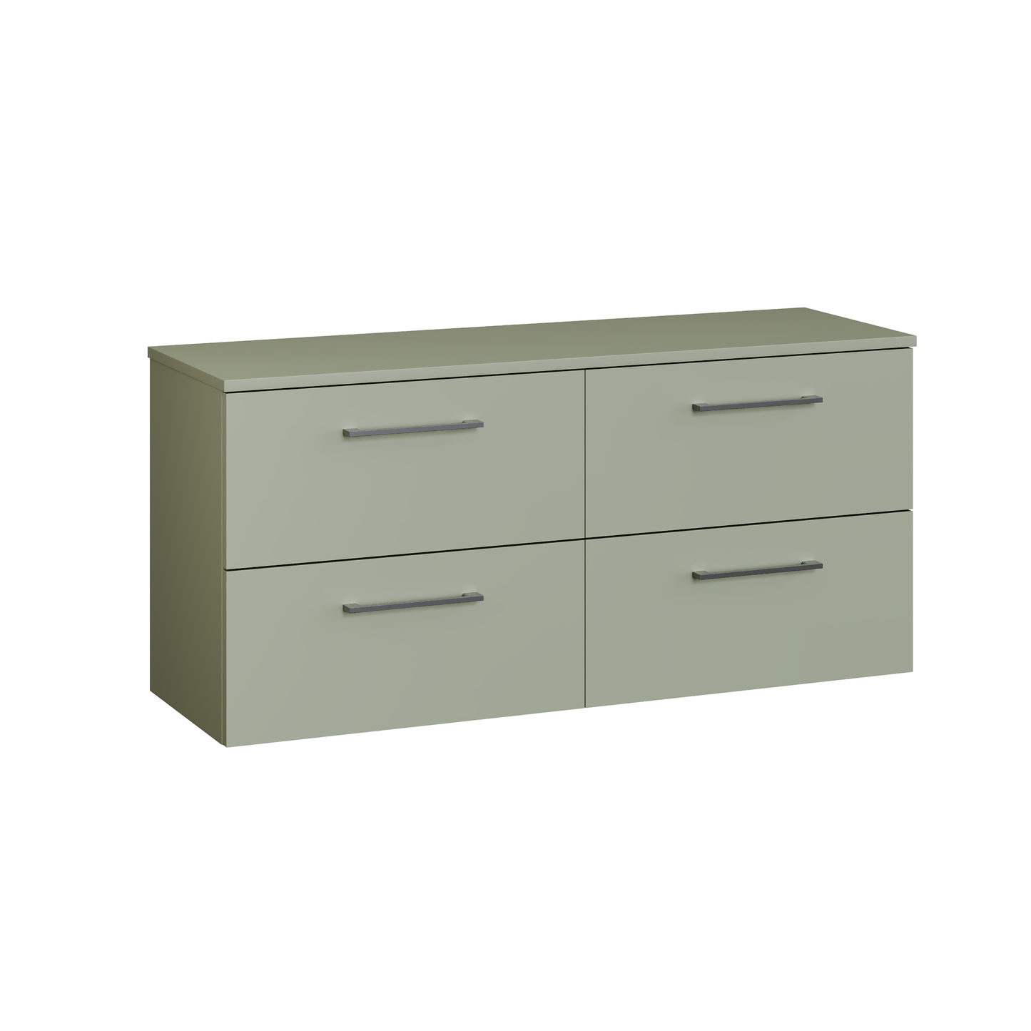 Fairford Aspri Satin Green 1200mm 4 Drawer Wall Hung Vanity Unit with Worktop