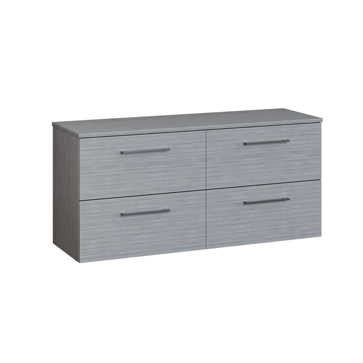 Fairford Aspri Grey Woodgrain 1200mm 4 Drawer Wall Hung Vanity Unit with Worktop