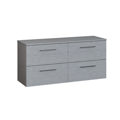Fairford Aspri Grey Woodgrain 1200mm 4 Drawer Wall Hung Vanity Unit with Worktop