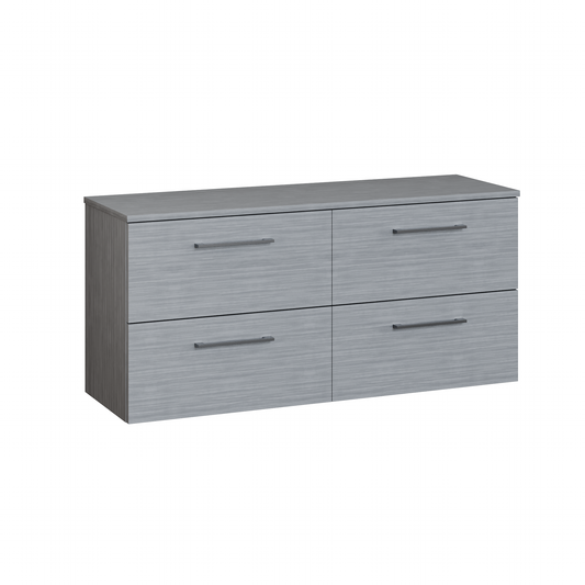 Fairford Aspri Grey Woodgrain 1200mm 4 Drawer Wall Hung Vanity Unit with Worktop