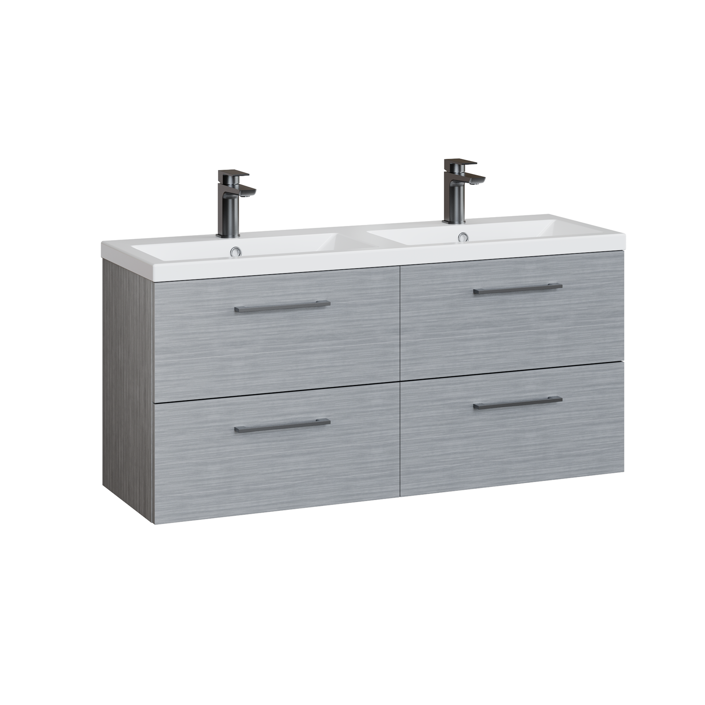 Fairford Aspri Grey Woodgrain 1200mm 4 Drawer Wall Hung Vanity Unit