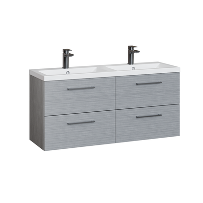 Fairford Aspri Grey Woodgrain 1200mm 4 Drawer Wall Hung Vanity Unit