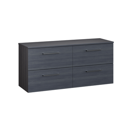 Fairford Aspri Black Woodgrain 1200mm 4 Drawer Wall Hung Vanity Unit with Worktop